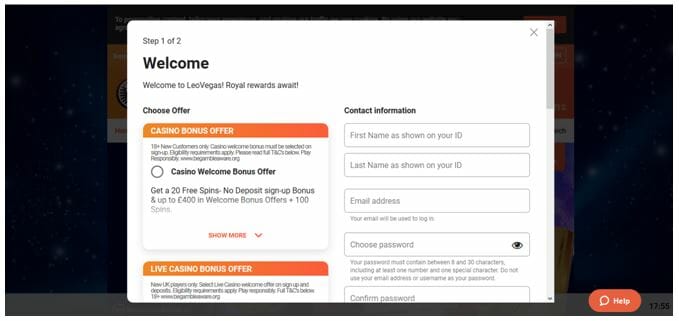 LeoVegas Registration Step One
