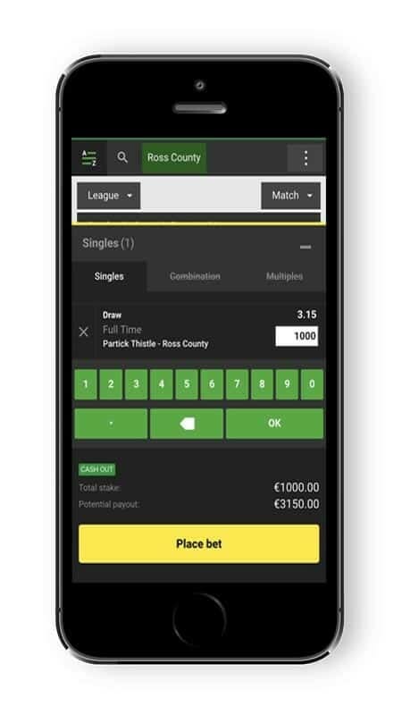 Unibet mobile betslip screenshot 