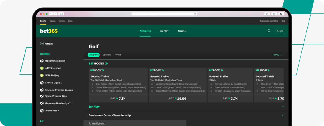 Golf market on bet365 website