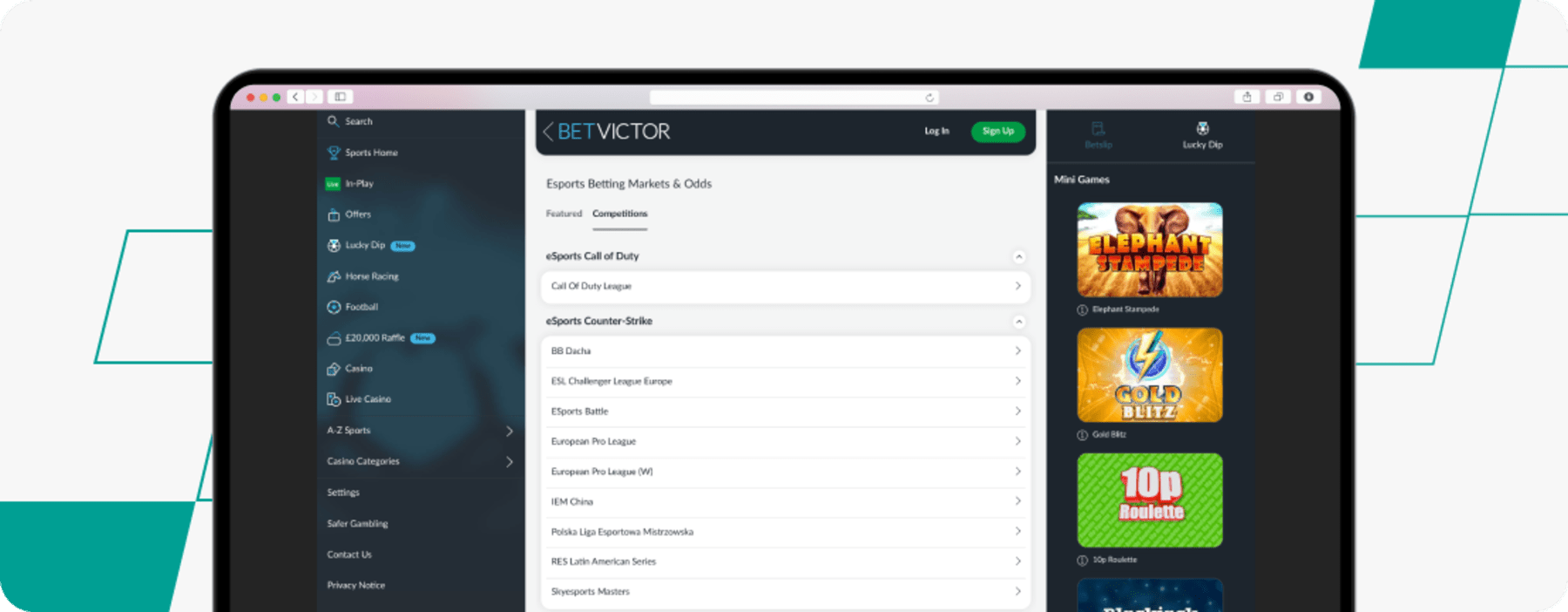 Betvictor eSport Betting desktop screenshot