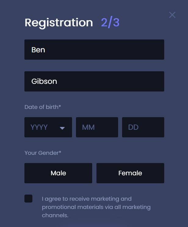 21LuckyBet Registration Screenshot