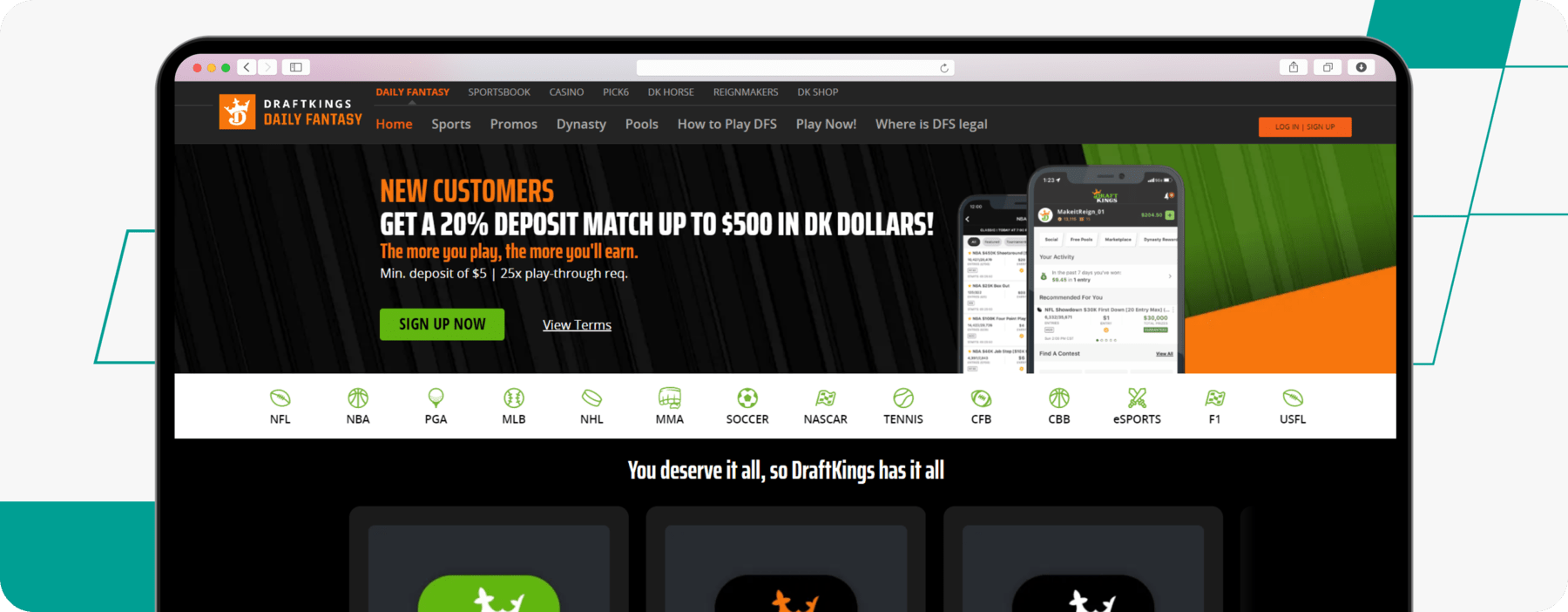 DraftKings daily fantasy offer desktop screenshot