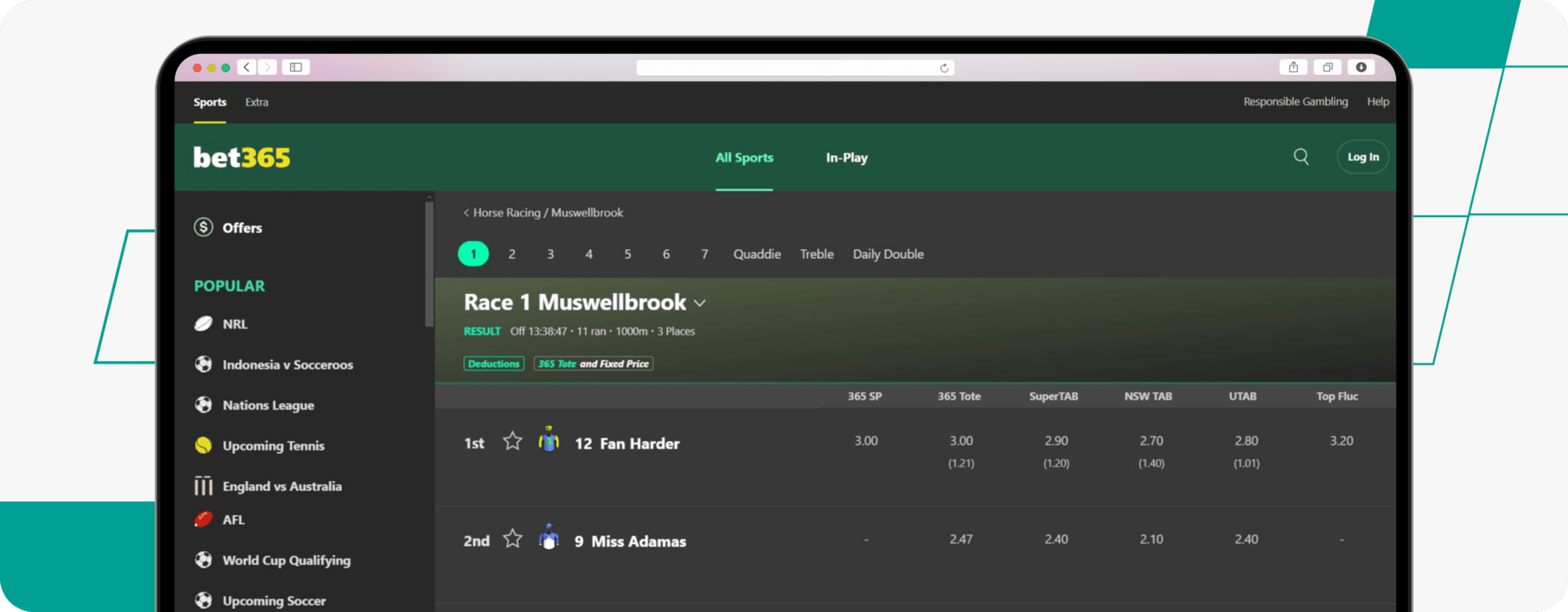 screenshot of bet365 horse racing betting odds