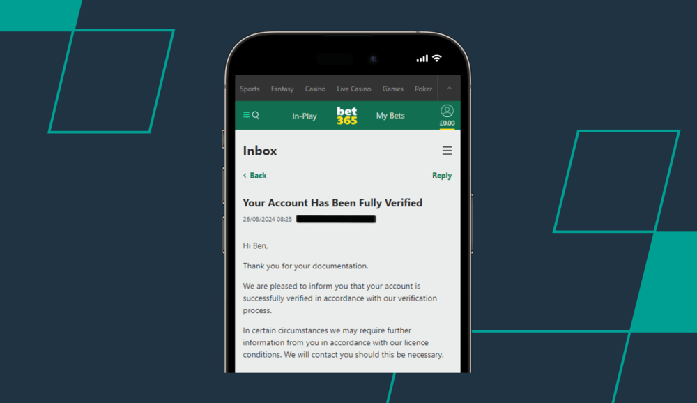 screenshot showing bet365 kyc process